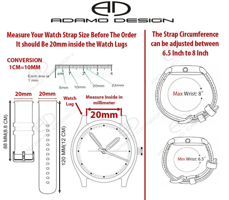 ADAMO Leather 20Mm Watch Strap Compatible For Bip U Pro/Gts/Bip 3 Pro/Icon Buzz And All 20Mm Wristwatch And Smartwatches, Black & Tan Combo - Image 4