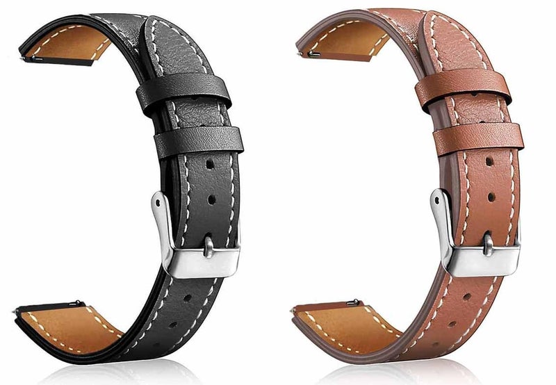ADAMO Leather 20Mm Watch Strap Compatible For Bip U Pro/Gts/Bip 3 Pro/Icon Buzz And All 20Mm Wristwatch And Smartwatches, Black & Tan Combo - Image 1