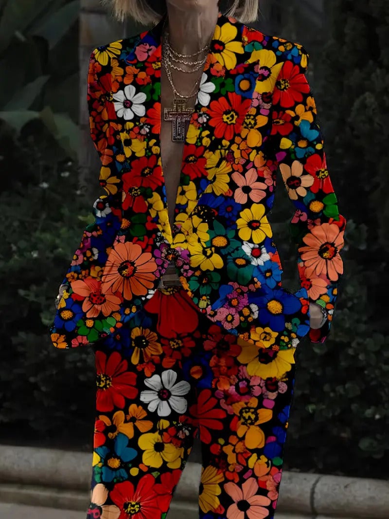 2024 Four Seasons Trend New Casual Flower Covered Suit Long Sleeve Trousers Suit Mr7 Wl008 - Image 5