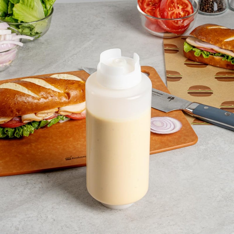 Restaurantware 32oz. FIFO Inverted Plastic Squeeze Bottle with Refill and Dispensing Lids - First In First Out - Perfect for Restaurants Catering and Food Trucks - 1ct box - Image 4
