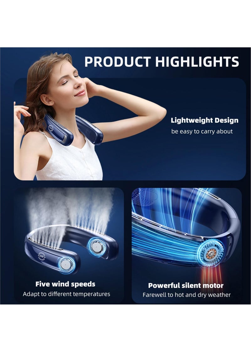Excefore Portable Bladeless Neck Fan, Rechargeable Personal Fan Portable, USB Neck Cooling Fan, with LED Display, 5 Speeds and Hands-Free Design, for Travel, Outdoor, Indoor,Sports and fitness (Blue) - Image 3