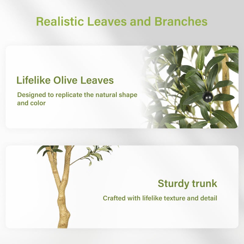 FEELEAD 5ft Faux Olive Tree Artificial Indoor with Planter - Realistic Potted Silk Olive Tree with Natural Looking Trunk, Fake Tree for Home Office Living Room Decor, Weighted Base - Image 2