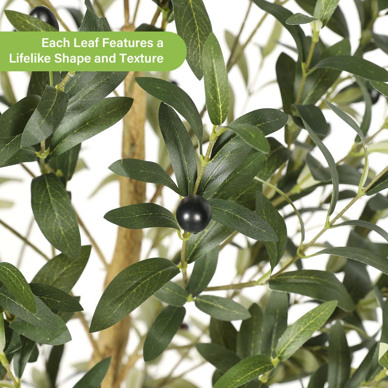 FEELEAD 5ft Faux Olive Tree Artificial Indoor with Planter - Realistic Potted Silk Olive Tree with Natural Looking Trunk, Fake Tree for Home Office Living Room Decor, Weighted Base - Image 4