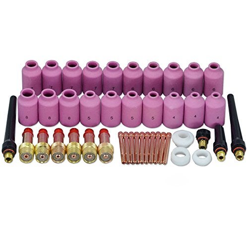 RIVERWELD TIG Gas Lens Collets Bodies 45V 10N Series Large Diameter Alumina Nozzle Ceramic Cups 54N14 8 54N15 7 54N16 6 54N17 5 54N18 4 for PTA DB SR WP 17 18 26 TIG Welding Torch 43pcs - Image 1
