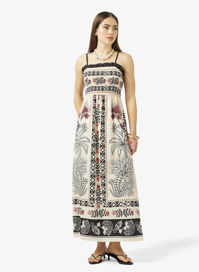 Ginger Strappy Scarf Print A Line Dress