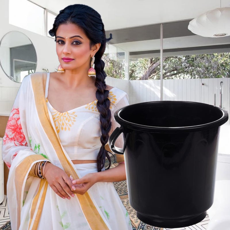 Kuber Industries Bucket|Plastic Bucket for Bathroom|Bucket for Bathing|Unbreakable Bucket with Handle|16 Liter (Black) - Image 4