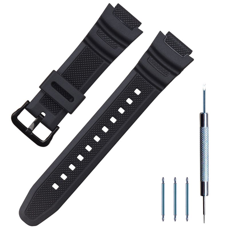 Lijinlan Men's Resin Replacement Watch Band for Casio AE-1000W AE-1200 AE-1300 AEQ-110W AQ-S800W MRW-200H SGW-300H SGW-400H W-216H W-218H W-735H Waterproof Watch Strap (Black) - Image 1