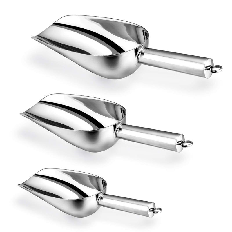 Ice Scoop Efar Stainless Steel Kitchen Utility Scoop Set Ideal for Ice CubeCoffee BeanFoodCandyFlourPopcorn Set of 3 5812 Ounce