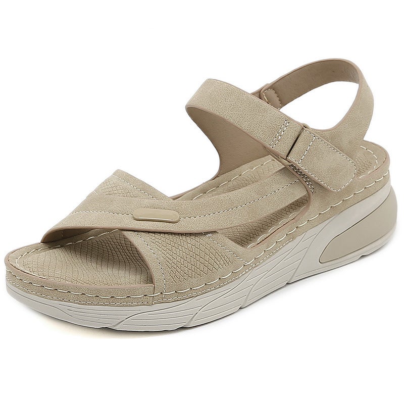 2024MD New Lightweight Comfort Thick-sole Magic-tape Casual Sandals for Women Apricot