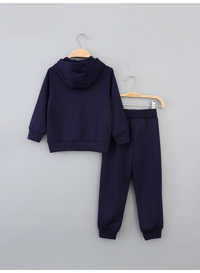 Little Bitty Autumn And Winter Children's New Solid Color Long Sleeved Long Pants Sweatshirt Set, Casual Hooded Pullover - Image 2