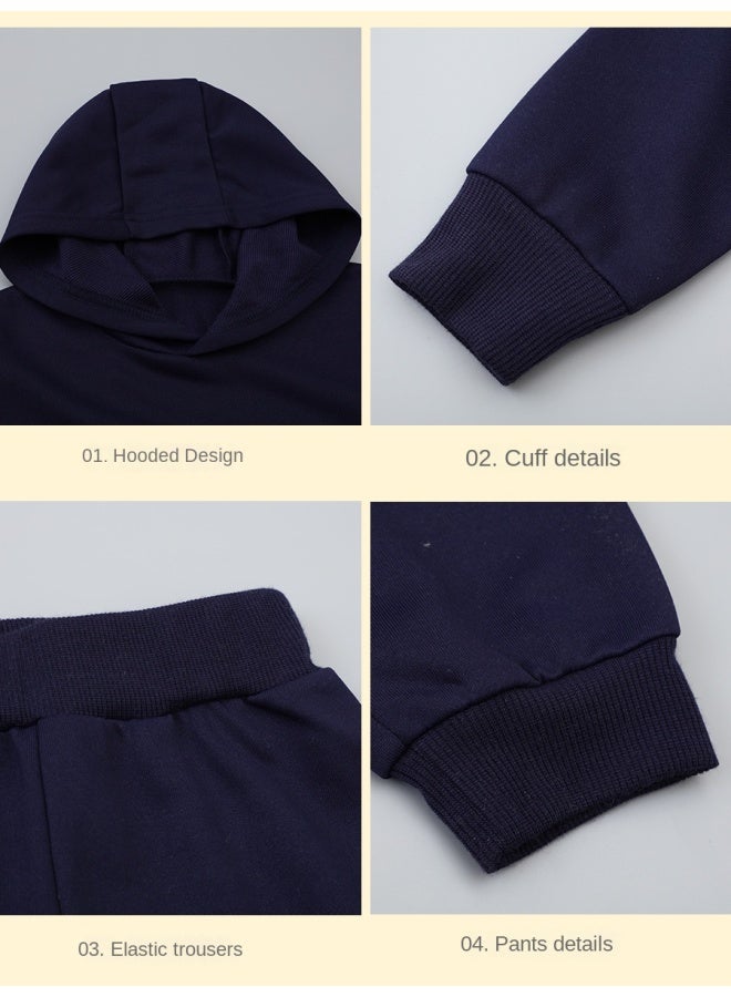 Little Bitty Autumn And Winter Children's New Solid Color Long Sleeved Long Pants Sweatshirt Set, Casual Hooded Pullover - Image 3