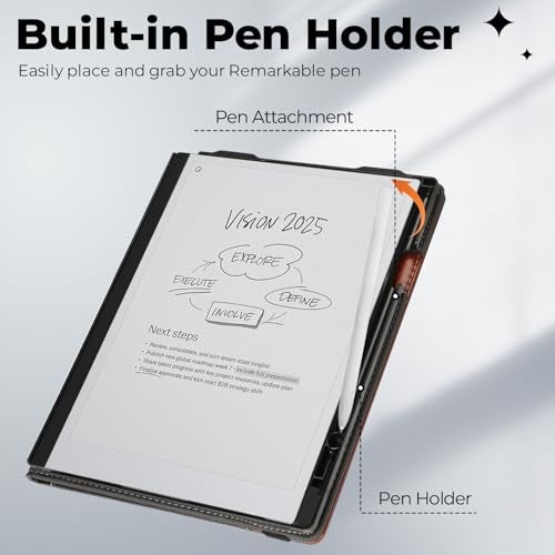 E NET-CASE Case for Remarkable 2 Tablet 10.3 inch (2020 Released) - New Business Design Upgraded Leather Cover for Remarkable 2 Digital Paper with Stand & Pen Holder (Black&Brown) - Image 3