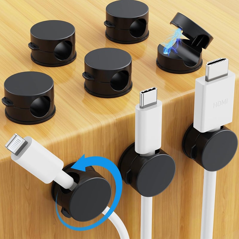 AGPtek 8 Pack Magnetic Cable Clips, Upgraded 360° Rotatable Cord Holder Clips Desk Cord Organizer Adhesive Wire Management for Nightstand Office Phone Charging Cords USB Cable Keeper (Black) - Image 1