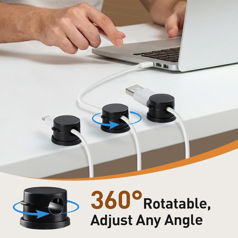 AGPtek 8 Pack Magnetic Cable Clips, Upgraded 360° Rotatable Cord Holder Clips Desk Cord Organizer Adhesive Wire Management for Nightstand Office Phone Charging Cords USB Cable Keeper (Black) - Image 2