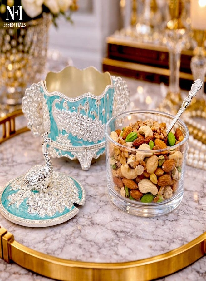 NFI essentials Premium Peacock Design Decorative Sugar Pot with Lid & Spoon, Dry Fruit & Mouth Freshener Container, Serving Jar for Saunf, Sugar, Candy & Spices Decorative Kitchen Tableware - Image 2