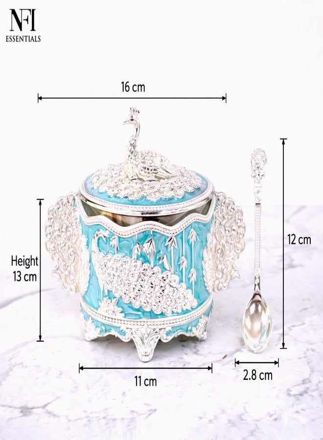 NFI essentials Premium Peacock Design Decorative Sugar Pot with Lid & Spoon, Dry Fruit & Mouth Freshener Container, Serving Jar for Saunf, Sugar, Candy & Spices Decorative Kitchen Tableware - Image 4