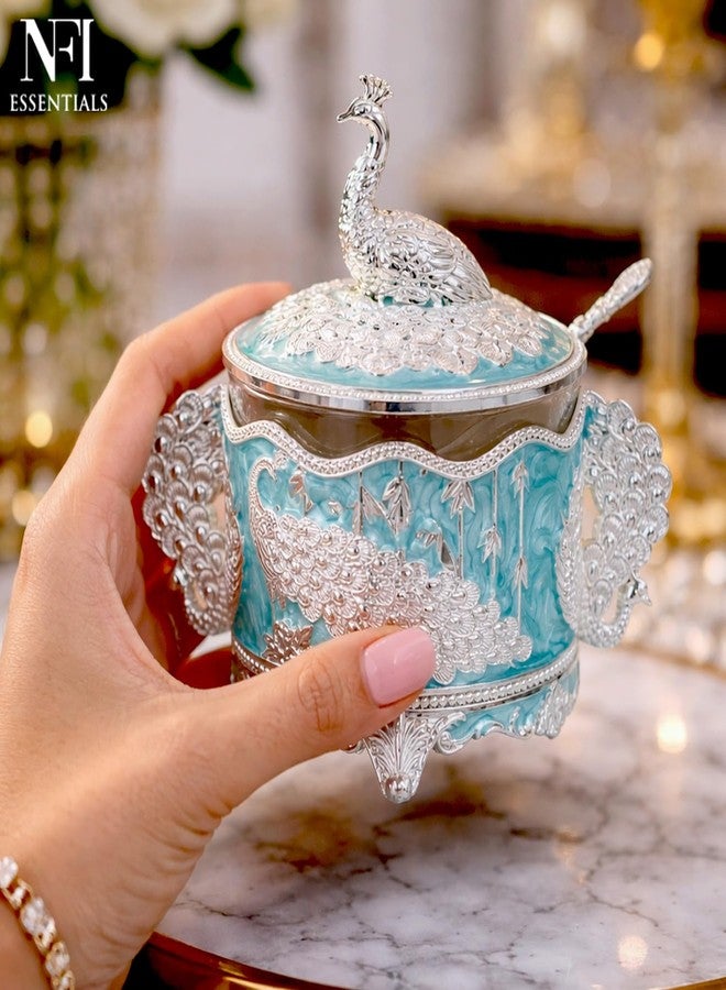 NFI essentials Premium Peacock Design Decorative Sugar Pot with Lid & Spoon, Dry Fruit & Mouth Freshener Container, Serving Jar for Saunf, Sugar, Candy & Spices Decorative Kitchen Tableware - Image 3