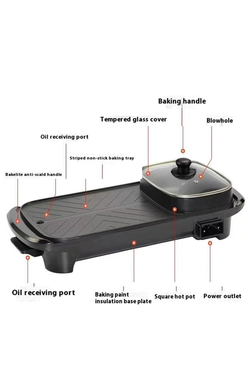 Flushrenic Grill with Hot Pot,Electric 2 in 1 Grill with Hot Pot.Multifunctional indoor Teppanyaki Capacity for 2-5 People,Suitable for families of four, gatherings, parties, and dinners - Image 4