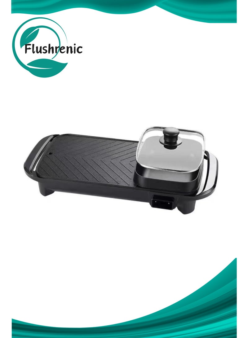 Flushrenic Grill with Hot Pot,Electric 2 in 1 Grill with Hot Pot.Multifunctional indoor Teppanyaki Capacity for 2-5 People,Suitable for families of four, gatherings, parties, and dinners - Image 1