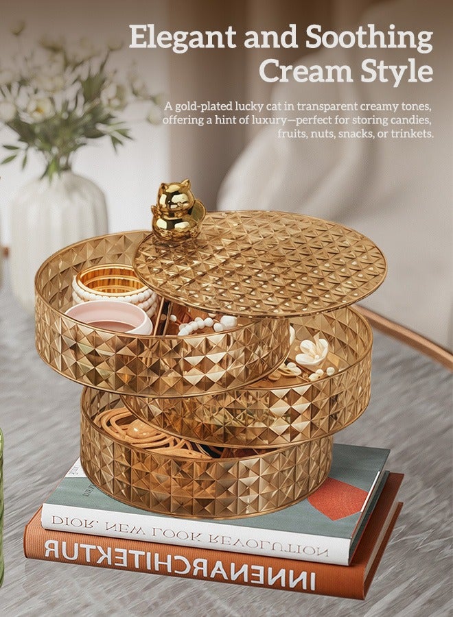 Sunnaltree 3-Tier Rotatable Snack Serving Tray,  Stackable Divided Dried Fruit Plate, Clear Snack Storage Box, Snack Candy Box Dry Fruit Container with Hidden Toothpick Storage, Dustproof and Moisture-proof, Transparent for Home Party Hotel（Champagne Color） - Image 5