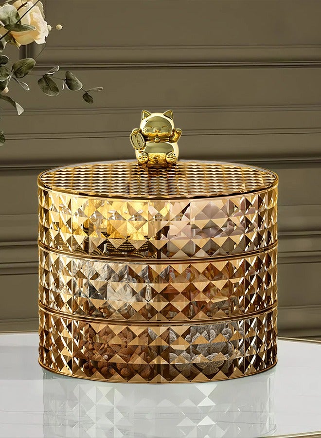 Sunnaltree 3-Tier Rotatable Snack Serving Tray,  Stackable Divided Dried Fruit Plate, Clear Snack Storage Box, Snack Candy Box Dry Fruit Container with Hidden Toothpick Storage, Dustproof and Moisture-proof, Transparent for Home Party Hotel（Champagne Color） - Image 1