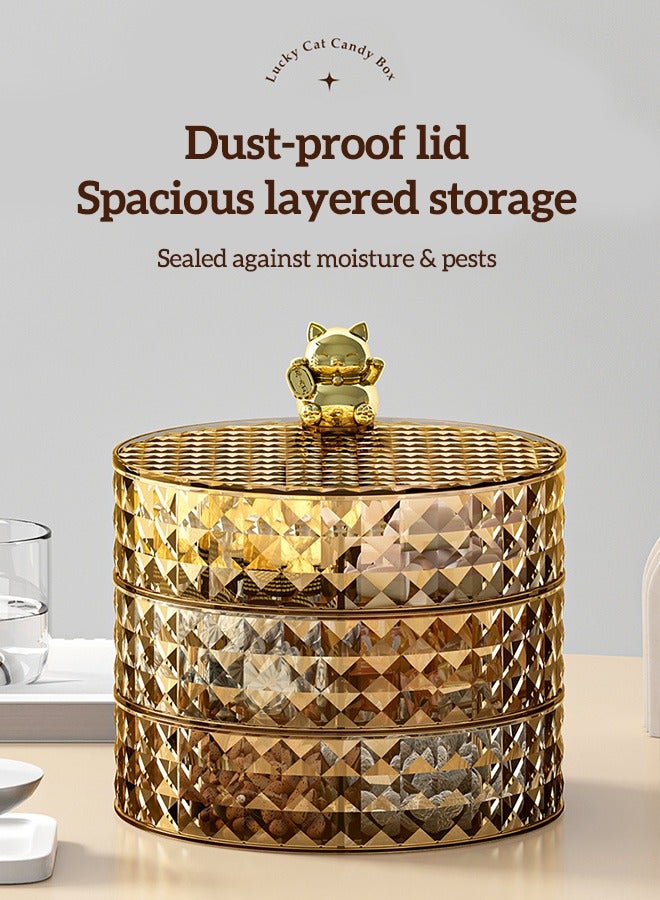 Sunnaltree 3-Tier Rotatable Snack Serving Tray,  Stackable Divided Dried Fruit Plate, Clear Snack Storage Box, Snack Candy Box Dry Fruit Container with Hidden Toothpick Storage, Dustproof and Moisture-proof, Transparent for Home Party Hotel（Champagne Color） - Image 2