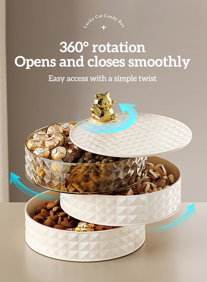 Sunnaltree 3-Tier Rotatable Snack Serving Tray,  Stackable Divided Dried Fruit Plate, Clear Snack Storage Box, Snack Candy Box Dry Fruit Container with Hidden Toothpick Storage, Dustproof and Moisture-proof, Transparent for Home Party Hotel（Champagne Color） - Image 3