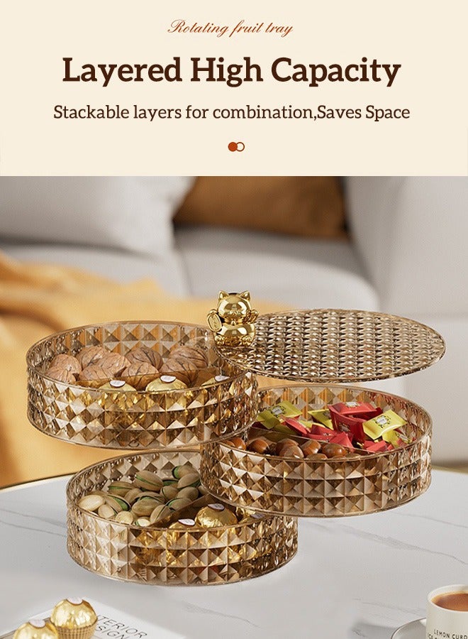 Sunnaltree 3-Tier Rotatable Snack Serving Tray,  Stackable Divided Dried Fruit Plate, Clear Snack Storage Box, Snack Candy Box Dry Fruit Container with Hidden Toothpick Storage, Dustproof and Moisture-proof, Transparent for Home Party Hotel（Champagne Color） - Image 4