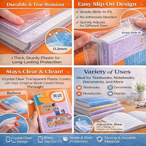 Tusmad Self-Adhesive Book Cover Film [30 Pcs- 3 Different Sizes - 10 Each] Transparent Paper Sticker Book Covers Protective Case Book Biding Cover for School Craft & Office Textbooks - Image 2