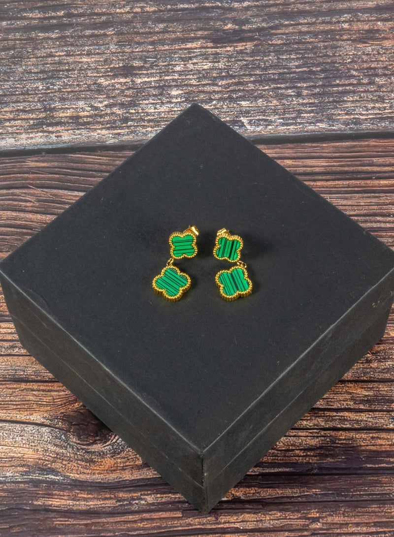 The Black Pearl Accessories Stainless Steel Green Clover Leaf Earring 