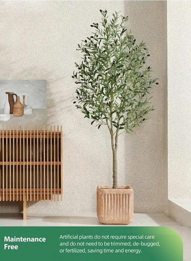 Artificial Olive Tree Plant 6 Feet Fake Topiary Silk Tree, Perfect Faux Plants in Pot for Indoor Outdoor House Home Office Garden Modern Decoration Housewarming