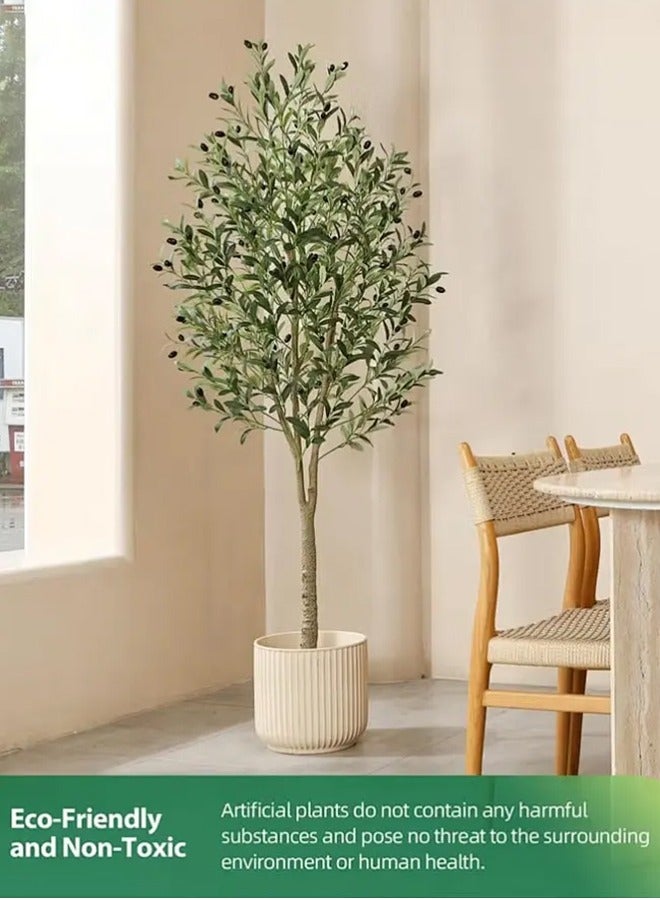 Artificial Olive Tree Plant 6 Feet Fake Topiary Silk Tree, Perfect Faux Plants in Pot for Indoor Outdoor House Home Office Garden Modern Decoration Housewarming