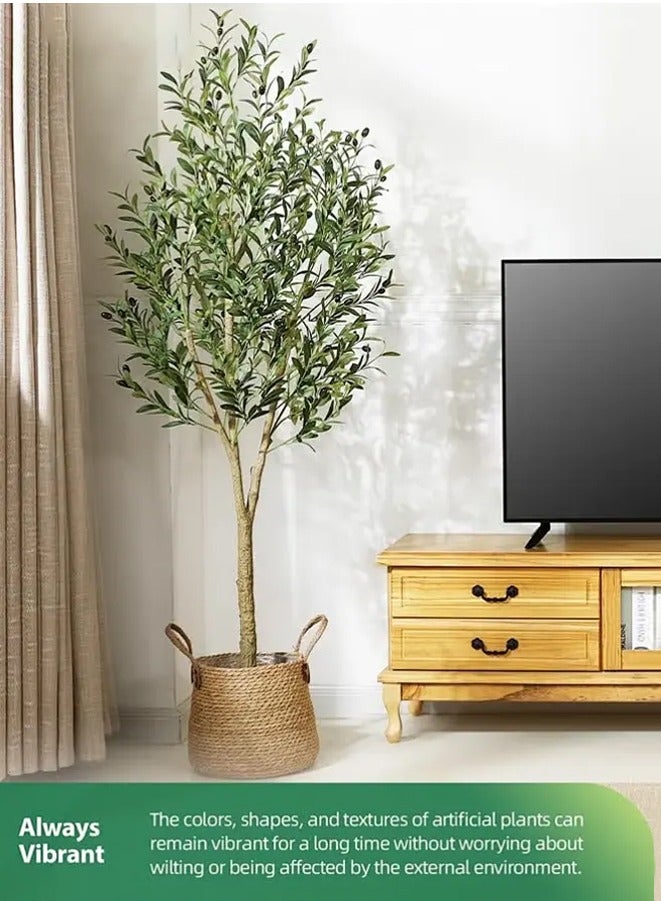 Artificial Olive Tree Plant 6 Feet Fake Topiary Silk Tree, Perfect Faux Plants in Pot for Indoor Outdoor House Home Office Garden Modern Decoration Housewarming