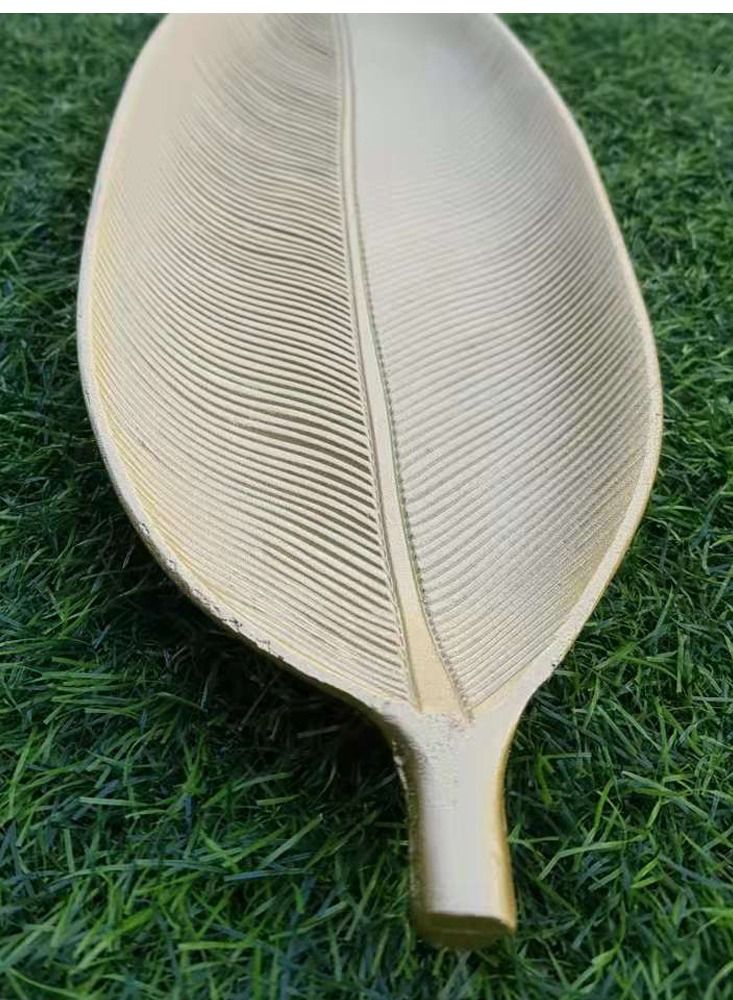 LINGWEI Wooden Leaf Shaped Decorative Plat Wooden Serving Tray  Golden - Image 2