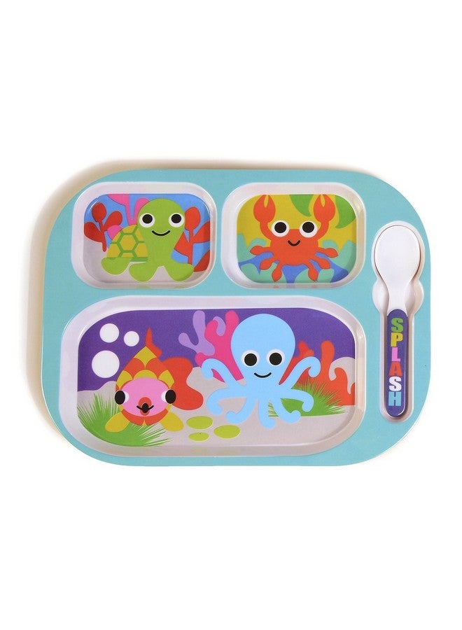 French Bull 11" Kids Everyday Tray - Divided Tray and Spoon Set, Ocean Animals (74412) - Image 1