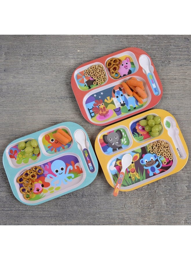 French Bull 11" Kids Everyday Tray - Divided Tray and Spoon Set, Ocean Animals (74412) - Image 4