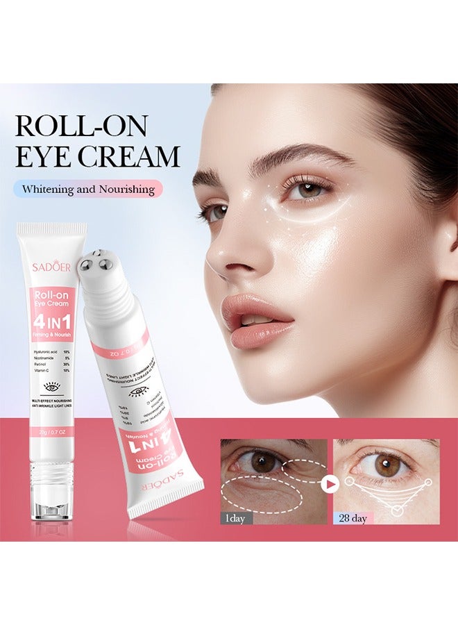 SADOER Roll-on Eye Cream 4 IN 1 Firming & Nourish - ​Fade Fine Lines Reduce Dark Circles Eye Serum Tighten Eye Bags Puffiness Improve Elasticity Eye Treatment Cream 20g - Image 1