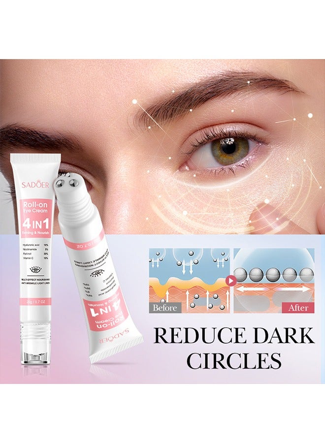 SADOER Roll-on Eye Cream 4 IN 1 Firming & Nourish - ​Fade Fine Lines Reduce Dark Circles Eye Serum Tighten Eye Bags Puffiness Improve Elasticity Eye Treatment Cream 20g - Image 2