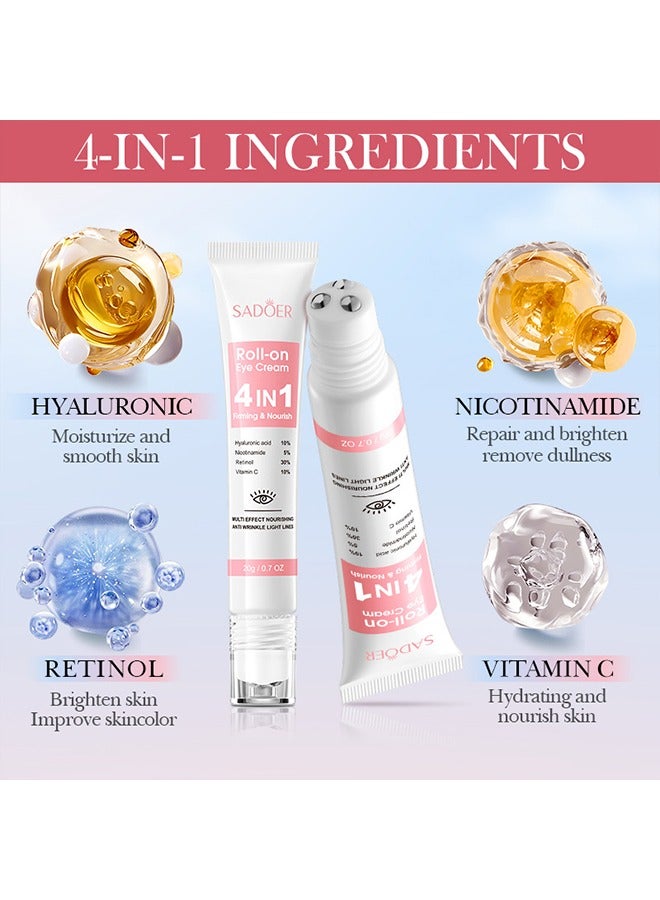 SADOER Roll-on Eye Cream 4 IN 1 Firming & Nourish - ​Fade Fine Lines Reduce Dark Circles Eye Serum Tighten Eye Bags Puffiness Improve Elasticity Eye Treatment Cream 20g - Image 3