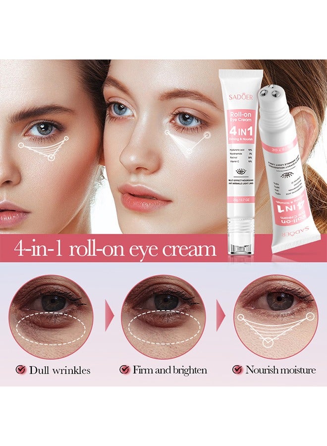 SADOER Roll-on Eye Cream 4 IN 1 Firming & Nourish - ​Fade Fine Lines Reduce Dark Circles Eye Serum Tighten Eye Bags Puffiness Improve Elasticity Eye Treatment Cream 20g - Image 4