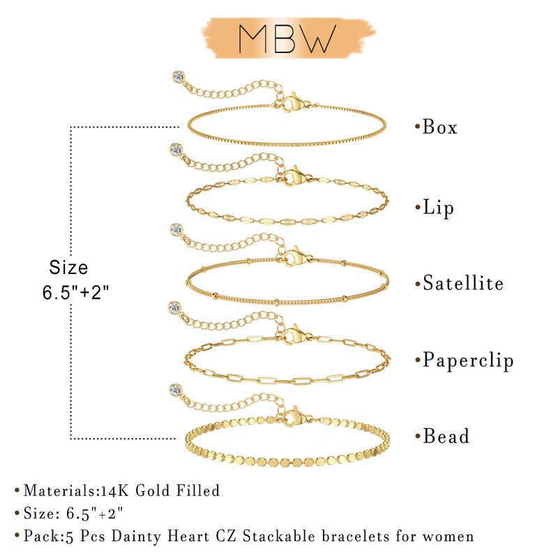 MBW Gold Bracelets for Women Trendy, Dainty 14K Gold Plated Bracelet Stack Beaded Chain Bracelet Set Thin Small Cute Paperclip Bracelets Fashion Waterproof Jewelry Gift Gold Accessories for Women - Image 5