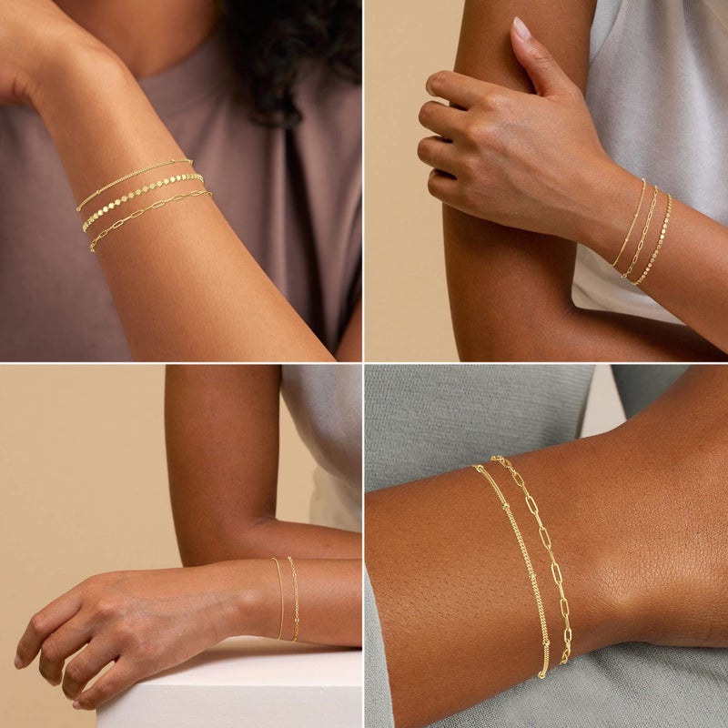 MBW Gold Bracelets for Women Trendy, Dainty 14K Gold Plated Bracelet Stack Beaded Chain Bracelet Set Thin Small Cute Paperclip Bracelets Fashion Waterproof Jewelry Gift Gold Accessories for Women - Image 4