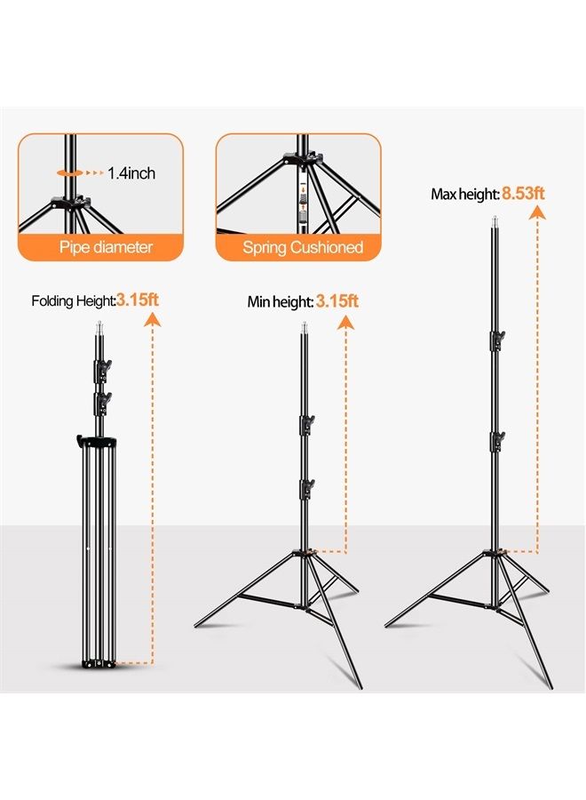 EMART Heavy Duty Light Stand 8.5ft, Spring Cushioned, Aluminum Alloy Construction, Photo Video Studio Tripod Stand with Carrying Bag for Photography Lighting, Softbox, Flash (2 Pack) - Image 1