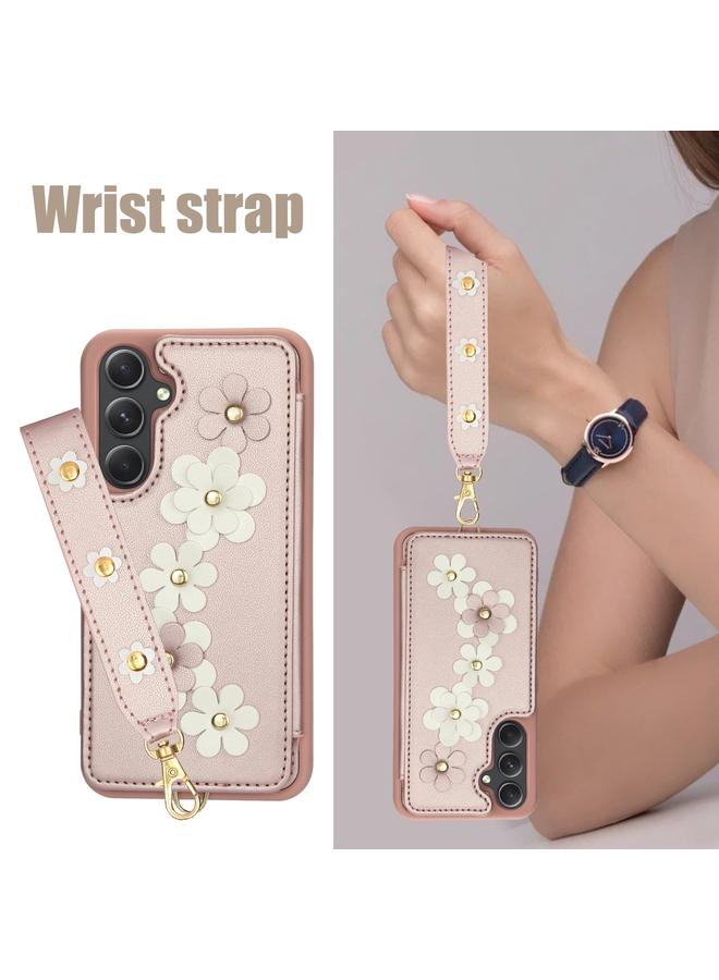 اس-توب جراب هاتف Samsung Galaxy A15 Crossbody من الجلد بنمط زهور - Image 3