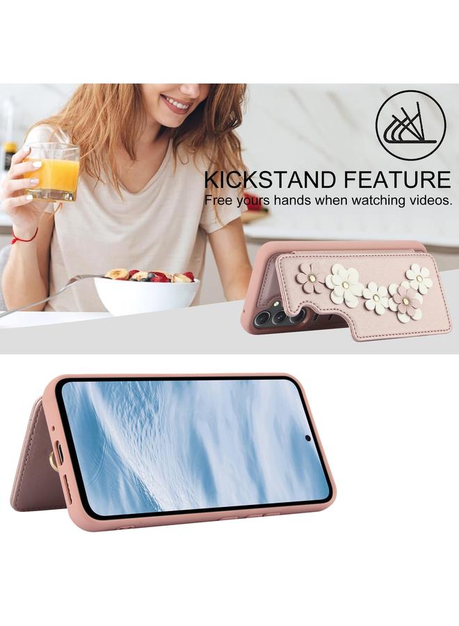 اس-توب جراب هاتف Samsung Galaxy A15 Crossbody من الجلد بنمط زهور - Image 5