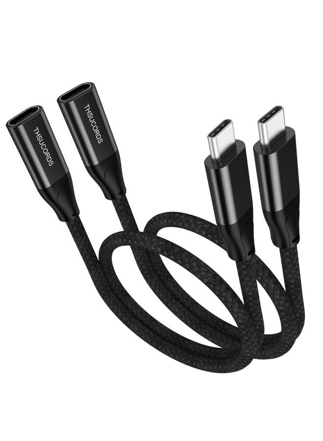 Thsucords USB C Extension Cable 100W 1FT 2 Pack, USB C 3.2 Gen 2 Male to Female Cord 10Gbps Data Transfer Type C 20V/5A Fast Charging Cable, 4K@60Hz Video Monitor Nylon Braided Cable - Image 1