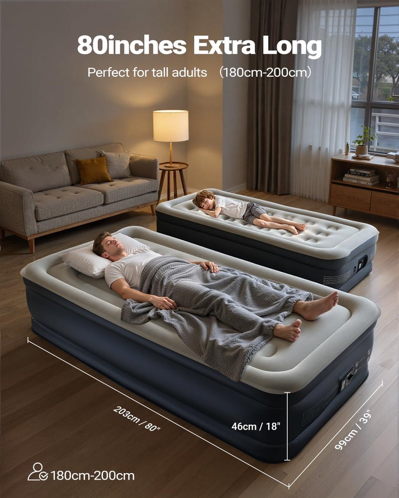 iDOO Twin XL Air Mattress Built in Pump, Upgraded Inflatable Blow up Mattress, 2-Min Twin Size Air Mattress for Home Guest, 80'' Extra Long Air Bed with Carry Bag, Colchon Inflable - Image 3