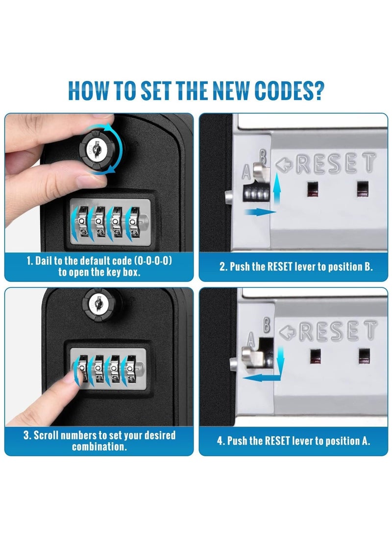 Zikra Key Lock Box Extra Large, 4 Digit Lock and Spare Key Combination Key Safe Box Wall Mounted for Outdoor, Waterproof Key Storage Box Cabinets for Home Office Garage School Black - Image 5