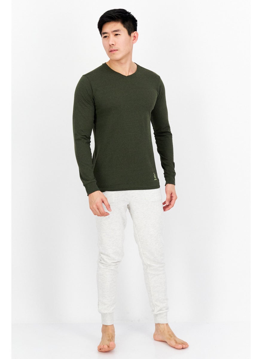 Outdoor Life - Men V Neck Solid Sweater, Dark Olive - Image 1