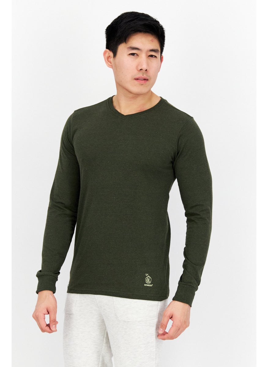 Outdoor Life - Men V Neck Solid Sweater, Dark Olive - Image 1